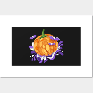 Ornate Halloween Pumpkin witn Cute Flittermouses Posters and Art